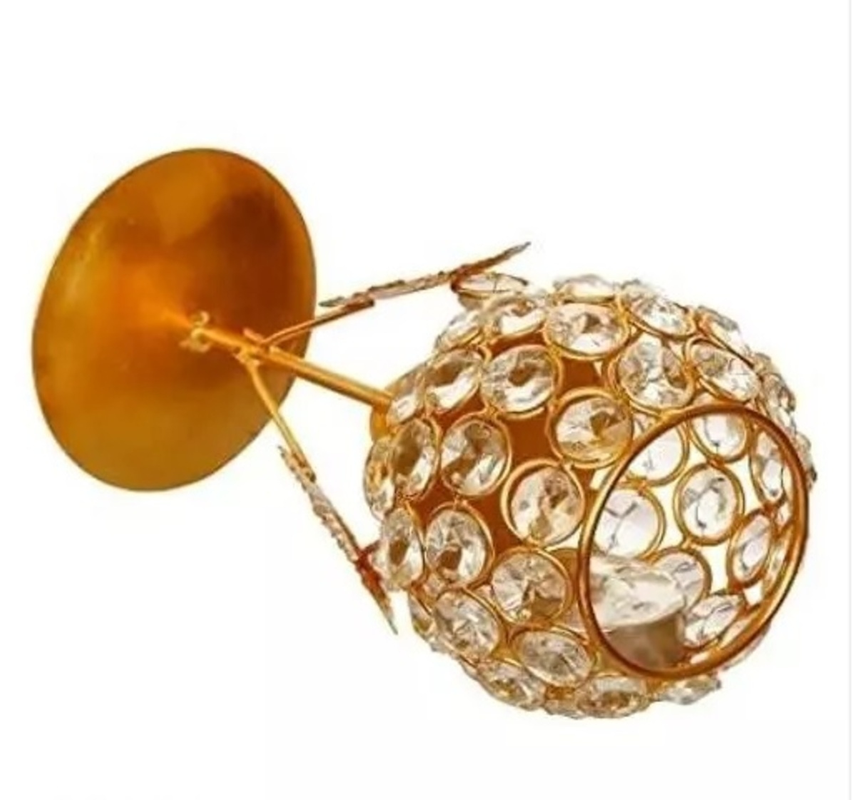 Gold Plated Metal with Crtstal Flower Tealight Candle Holder