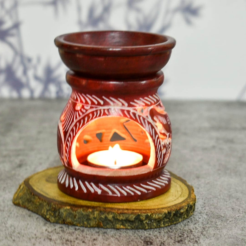 Oil Burner Aroma Diffuser|Soapstone Tea Light Holder|Hand Carved Jali work/Halloween Decor